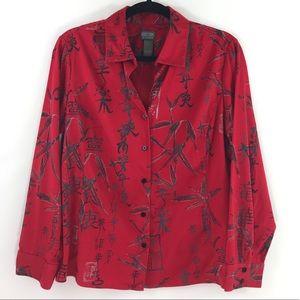 Chico’s red Asian design Size 2 long-sleeve blouse